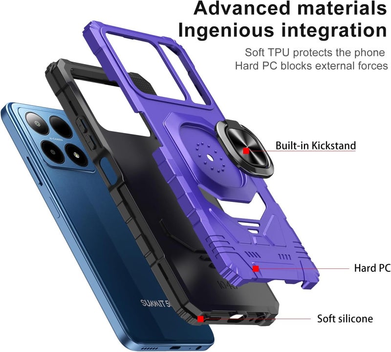 Mocotto for Boost Summit 5G Phone Case with Tempered Glass Screen Protector,Military Grade Heavy Duty Shockproof Protective Cover,with Ring Kickstand (Boost Summit 5G,Purple) - Image 3
